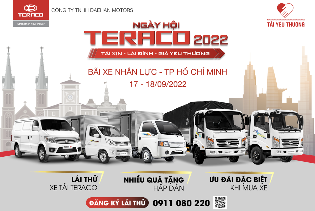 DAEHAN MOTORS TRIỂN KHAI SỰ KIỆN “NGÀY HỘI TERACO 2022” TẠI TP. HỒ CHÍ MINH TỪ NGÀY 17-18/9/2022